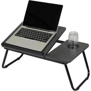 MensStore Bedtafel Laptop - Laptoptafel - Laptop Standaard - Opvouwbaar - 5 Standen Verstelbaar - Incl. Bekerhouder - Zwart