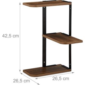 hoek wandrek, 3 planken, HBD: 42,5x26,5x26,5 cm, woonkamer of keuken, van MDF & metaal, bruin/zwart