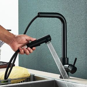Zwarte Uittrekbare Keukenkraan - Flexibele 2 Standen Straal & Sproeier - RVS Warm Koud Water Mengkraan - Gemonteerd op Aanrecht - Brushed Nickel