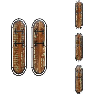 vidaXL Kapstok - Kapstokken - Kledingrek - Kleerhanger Rek - Wandkapstokken 2 st met 4 haken massief gerecycled hout
