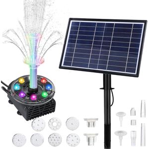 7W LED Vijverpomp op Zonne Energie met Batterijen - Dubbele Fontein Pomp - Waterpomp voor Tuin en Kleine Vijver - Maximale Watersproeihoogte 085 m - 230 l/h solar fontein