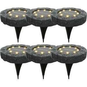 Lumineo solar prikspots - set 6x - kunststeen - steengrijs - 11 x 2 cm