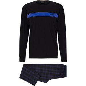 Hugo Boss Urban Long Set - Heren Pyjamaset - Zwart/Kobaltblauw Geruit - Maat S