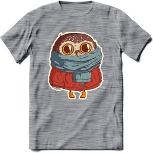 Winter uil T-Shirt Grappig | Dieren uilen Kleding Kado Heren / Dames | Animal Skateboard Cadeau shirt - Donker Grijs - Gemaleerd - L