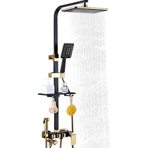 Roxana® Regendouche - Hoogte Verstelbaar - Zwart - Goud - Doucheset - Vierkant - Badkamer - Modern - Hogedruk Spuitpistool