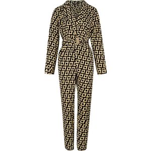 Jumpsuit retro print - zwart - ceintuur - dames - maat L