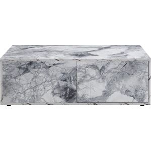 Merax Salontafel Set – 2-Delige Marmerlook Woonkamertafel – Moderne Bijzettafels voor Woonkamer en Balkon – Wit en Cyaan