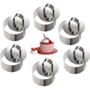 Mousse-ringen roestvrijstalen taartvorm met schuif voor het koken van kruimels, eieren, gebak, mousse, desserts, 8 cm diameter, set van 6 kookringen (mini round)