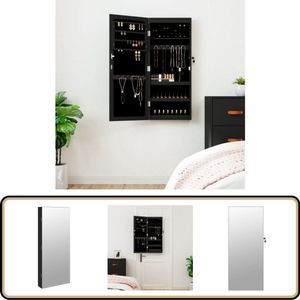 vidaXL Sieradenkast - Zwart - Met Spiegel en LED Sieraden Kast - Juwelen Kasten - Led Verlichting - Sieradenschrank - Juwelenschuif