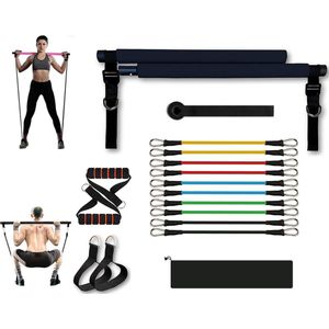 Pilates Bar Kit, Pilates Bar, Pilates Bar met weerstandsband, Weerstandsbanden Bar met voetlussen, Deuranker met voetlus voor volledige lichaamstraining (300 lbs/136 kg)