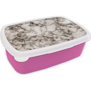 Broodtrommel Roze - Lunchbox - Brooddoos - Marmer - Zwart - Gouden - 18x12x6 cm - Kinderen - Meisje