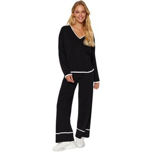 Trendyol Zwarte Brede Patroon Harige Garen Versierde Gebreide Top-Bottom Set Twoaw24Au00099