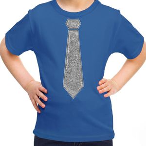 Bellatio Decorations Verkleed t-shirt voor kinderen - glitter stropdas - blauw - meisje - carnaval 164/176