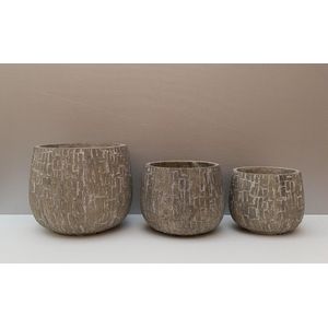 Casa Vivante Bart ronde pot grijs , Set van 3, H16,5 x D19cm