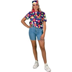 PartyXplosion - T-shirt - Flower Power - Hippie - Bloemen - Carnaval kostuum - Carnavalskleding - Heren - Dames - paars - Maat L