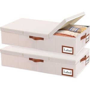 2 stuks opbergdozen voor onderbed met deksel, opvouwbare opbergtas, met 3 handgrepen, voor dekbedden, dekens, kleding, kussens, beddengoed, 80 x 40 x 15 cm, beige