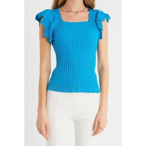 Dames Elastische Ribstof Top - T93564 - Blauw