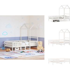 vidaXL Bedframe - Bedframes - Kinderbedframe - Kinderbed - Bedframe met huisje massief grenenhout wit 75x190 cm