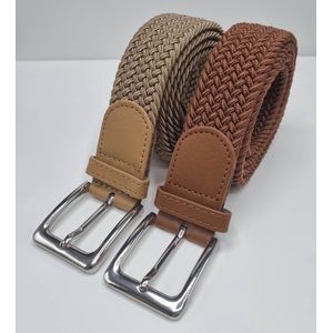 Elastische broekriem Stretch riem Vlecht riem Gevlochten riem Elastiek riem - unisex - Kleur 1-Lichtbruin 2-Beige 105 CM 2 pack deal van SKB Fashion