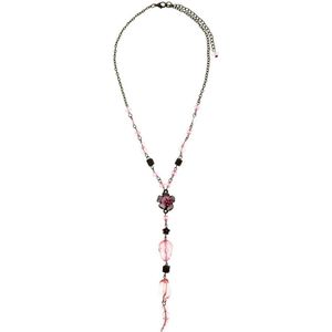 Behave Antiek goudkleurige ketting met roze kralen en bloem hanger