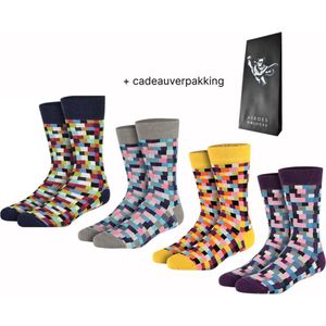 Heroes on Socks Vrolijke Kleurrijke Sokken Blocks 2, 4, 5 en 6 - 4 Paar Maat 36-40 - Fun Sokken Damessokken - Duurzaam