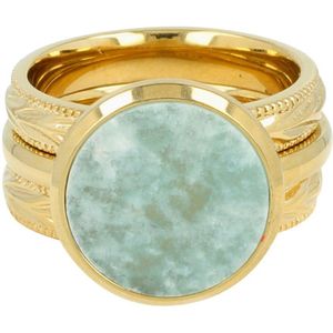 My Bendel - Ringenset Goud met Amazoniet edelsteen - Gouden ringenset met bladmotief ringen en een ring met Amazoniet edelsteen - Met luxe cadeauverpakking