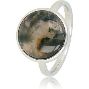 My Bendel - Zilverkleurige ring met Moss Agate edelsteen - Moderne zilverkleurige ring met Moss Agate edelsteen - Met luxe cadeauverpakking