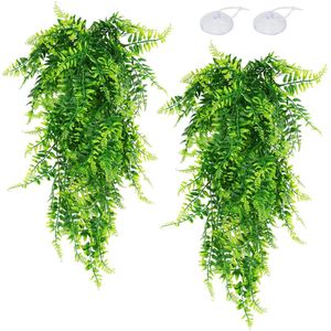 Ibenzoa® Set van 2 kunstmatige hangplanten voor terrariumdecoratie en reptielenverblijf