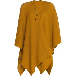 Knit Factory Jazz Gebreid Omslagvest - Dames Poncho - Wikkelvest - Gebreide gele poncho - Gebreide mantel - Winter poncho - Dames cape - One Size - Oker