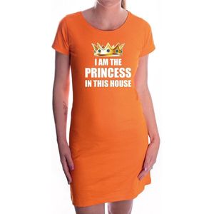 Im the princess in this house met gouden kroon jurk oranje voor dames - Koningsdag / Woningsdag - oranje kleding / jurkjes M