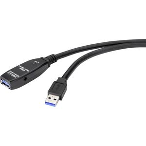 Renkforce USB-kabel USB 3.2 Gen1 (USB 3.0 / USB 3.1 Gen1) USB-A stekker, USB-A bus 20.00 m Zwart Actief met signaalvers