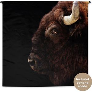 Wandkleed Dieren op een zwarte achtergrond - Amerikaanse bizon op zwarte achtergrond Wandkleed katoen 180x180 cm - Wandtapijt met foto