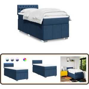 vidaXL Boxspring met matras stof blauw 90x200 cm