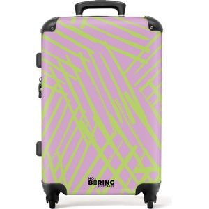 NoBoringSuitcases.com® - Koffer groot - Rolkoffer lichtgewicht - Paars met groene lijnen - Reiskoffer met 4 wielen - Grote trolley XL - 20 kg bagage