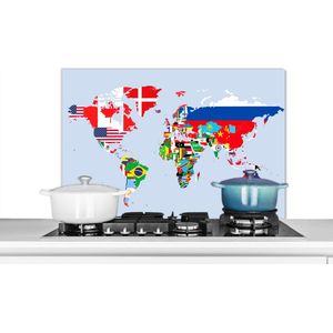 Spatscherm keuken 90x60 cm - Kookplaat achterwand Wereld - Kaart - Vlag - Landen - Muurbeschermer - Spatwand fornuis - Hoogwaardig aluminium