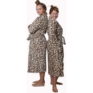 Badjas panter - dames badjas leopard - fleece badjas dames - tijger badjas beige tinten - Badrock - S/M