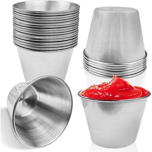 20 stuks sauskommen, roestvrijstalen kommen, kleine, stapelbare dipkommen, sojasauskommen, dipkommen, kleine kommen, geschikt voor serveren, saladedressings, ketchup, kruiden, snacks (75 ml)