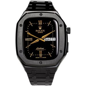 SOMAN Serafino - Luxe Apple Watch Case / Stalen Bandje - Zwart - 45MM - Cadeau voor man