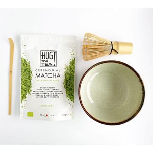 Hug the Tea - Matcha Thee Set - Bio Ceremonial Matcha Thee - Groene Matcha Kom - Matcha Lepel - Matcha Whisk - Matcha tea set