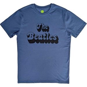The Beatles - Text Logo Shadow Heren T-shirt - 2XL - Blauw