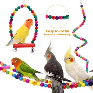 8 stuks papegaaienspeelgoed vogels parkiet kooi speelgoed valkparkiet vogel kauwen natuurlijk hout hangmat hangende bel vogelkooi schommel speelgoed voor valkparkieten, vinken, kleine