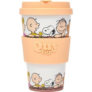 Quy Cup 400ml Ecologische Reis Beker - Peanuts Snoopy ""Wall"" - BPA Vrij - Gemaakt van Gerecyclede Pet Flessen met Lichte Perzik Siliconen deksel