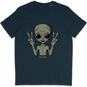 Grappig T Shirt Peace Alien - Heren en Dames - Blauw - S