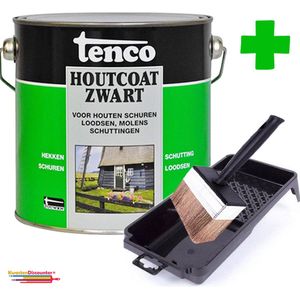Tenco Houtcoat Zwart 2.5 liter + GRATIS KwastenDiscounter Beits Blokkwast 12x3cm & Verfbak 15 cm x 29 cm
