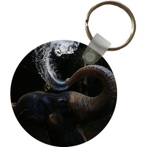 Sleutelhanger - Olifant - Water - Slurf - Dieren - Natuur - Plastic - Rond - Uitdeelcadeautjes