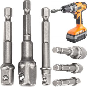 Bit Adapter - Verloop set - hex aansluiting naar dop 1/2"" 3/8"" - 1/4"" - 3-delige Bit Verloop set