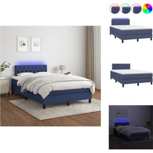 vidaXL Boxspring Bed - Blauw - 203 x 120 x 78/88 cm - Met LED en Pocketvering Matras - Verstelbaar hoofdbord - Huidvriendelijk topmatras - Bed