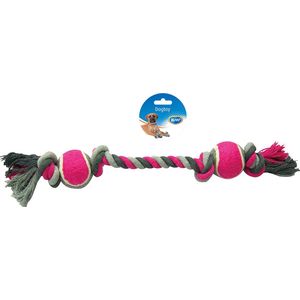 Duvoplus - Speelgoed Voor Dieren - Hond - Knoop Katoen Met 4 Knopen & 2 Tennisballen 50cm Grijs/roze - 1st
