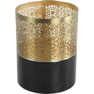 Countryfield Luxe theelichthouder - Dubai - metaal - goud/zwart - D10 x H12.5 cm