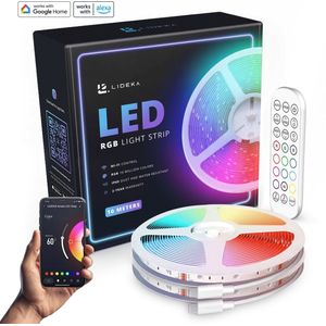 Lideka Smart LED Strip - 10 Meter - App Wifi Verbinding - RGB Verlichting - Met Afstandsbediening - Zelfklevend